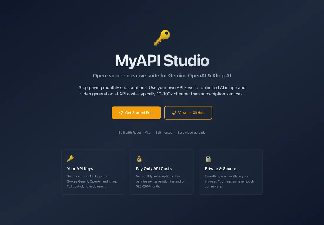 Screenshot of the Ultimate Image Workflow MyAPI Studio homepage